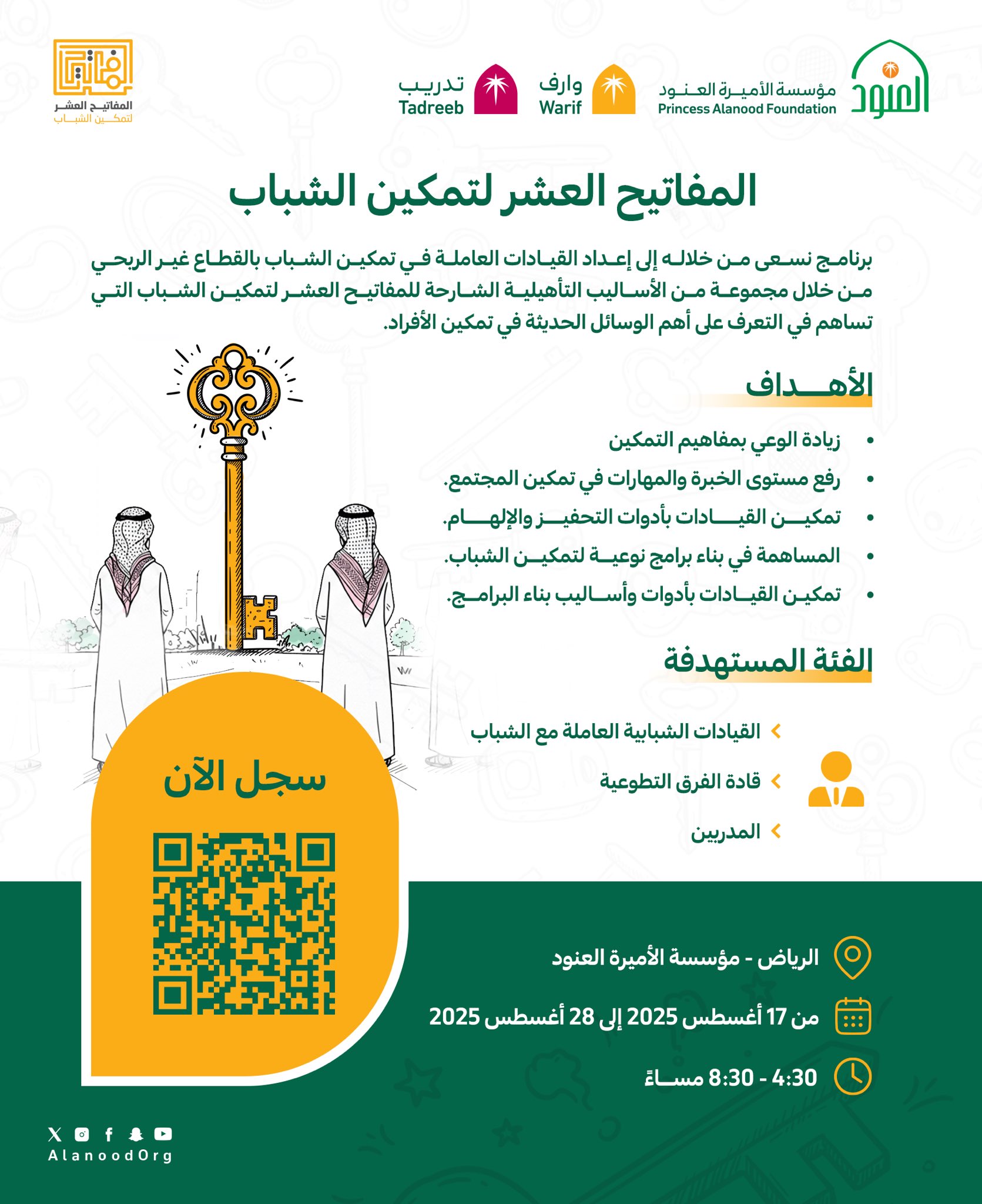 مؤسسة العنود تطرح برنامج المفاتيح العشر لتمكين الشباب 
