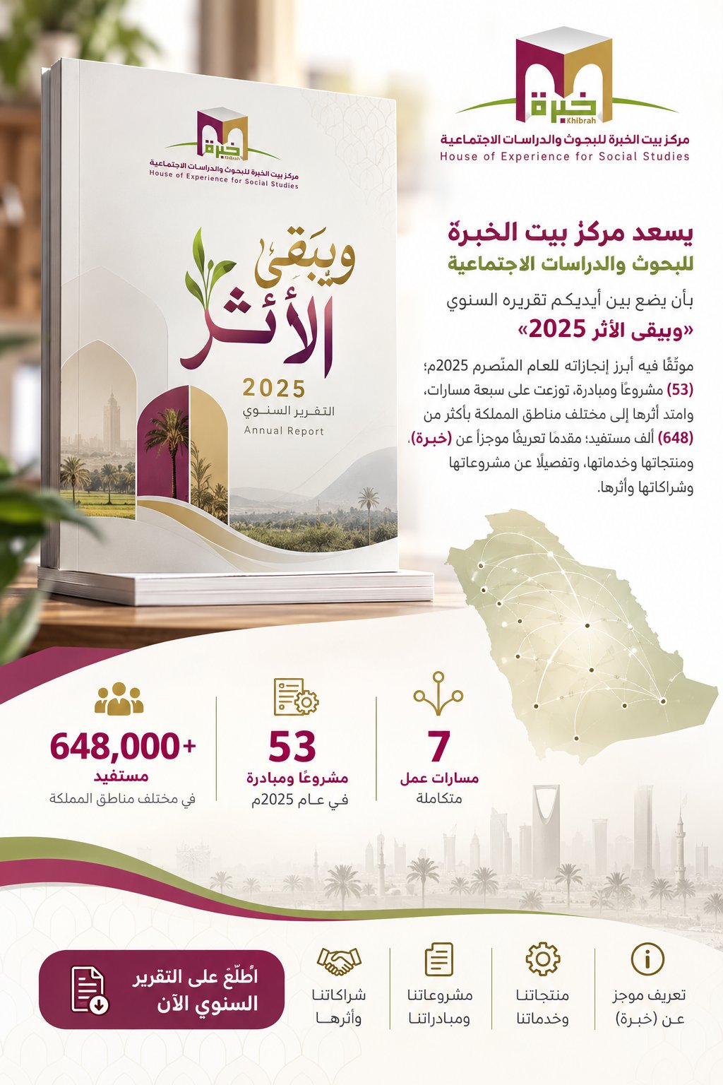 التقرير السنوي «ويبقى الأثر 2025»، موثِّقًا فيه أبرز إنجازات مركز بية الخبرة للعام المنصرم 2025م